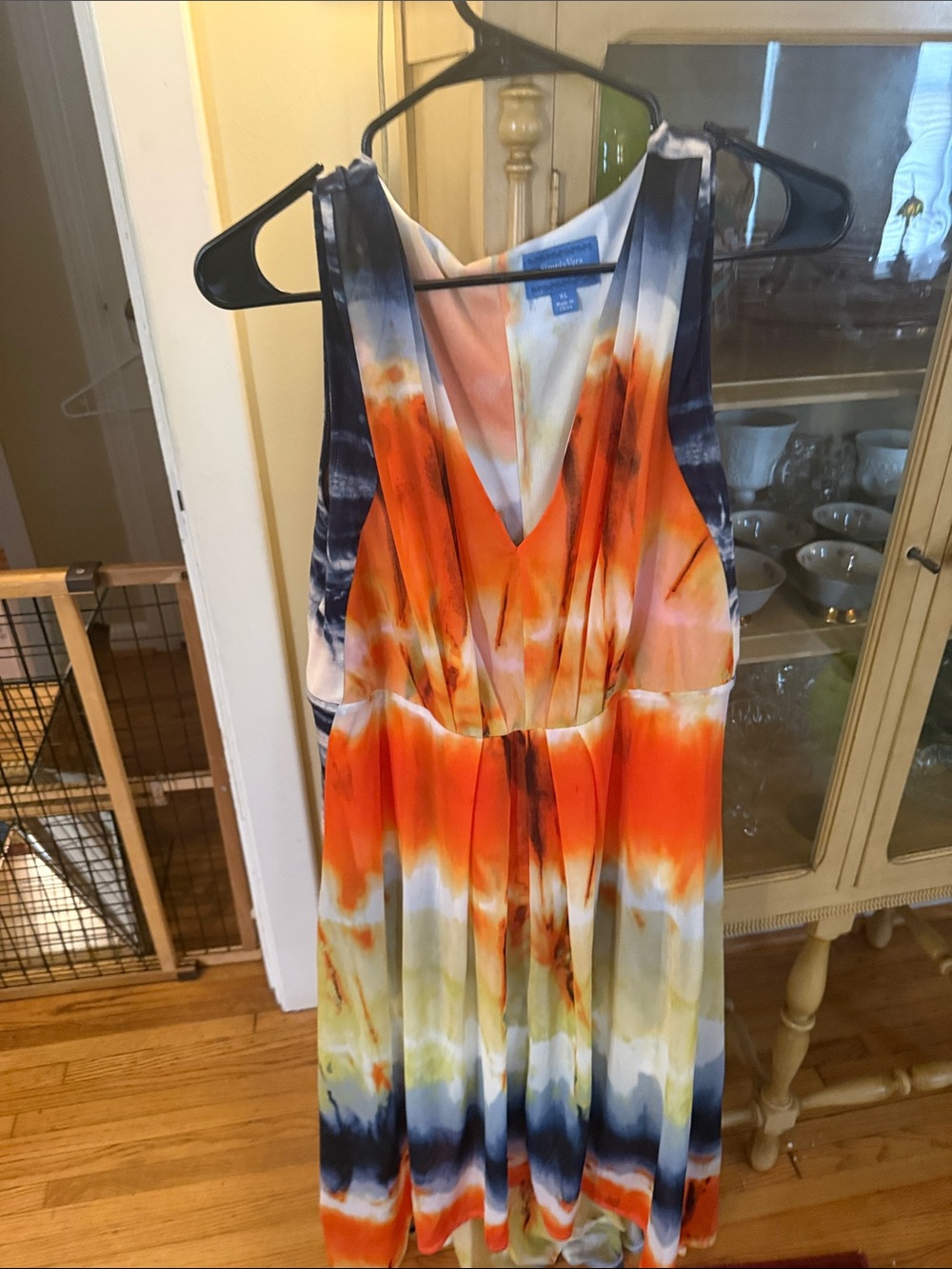 Simply Vera Vera Wang Orange, Navy & Yellow Tie-Dye V-Neck Midi Dress